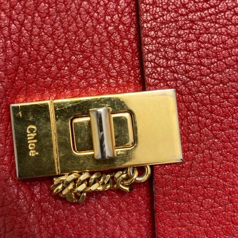 Chloe red pebbled leather drew clutch wallet